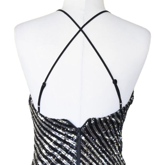BARDOT Stripe Sequin Slip Maxi Dress Black Silver Formal Cocktail Party Prom - Picture 5 of 10